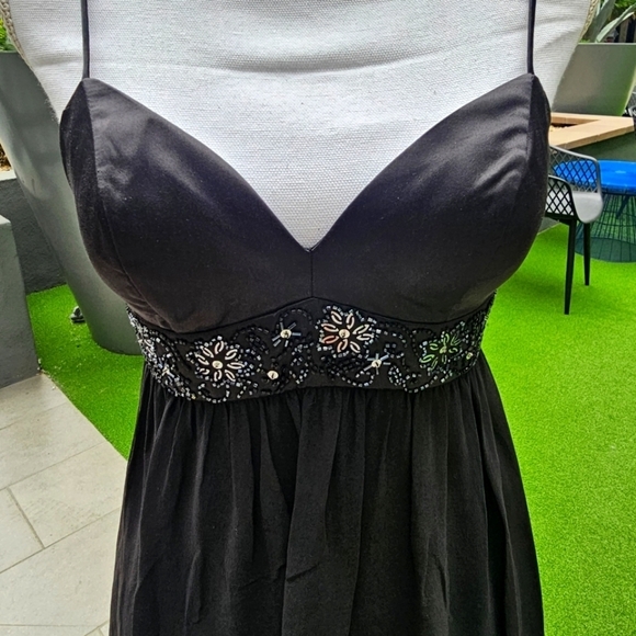 OC by Oleg Cassini ✦ Silk Cocktail Dress ✦ Crystal Lace-Up Drop Waist Black 2 - Picture 6 of 17